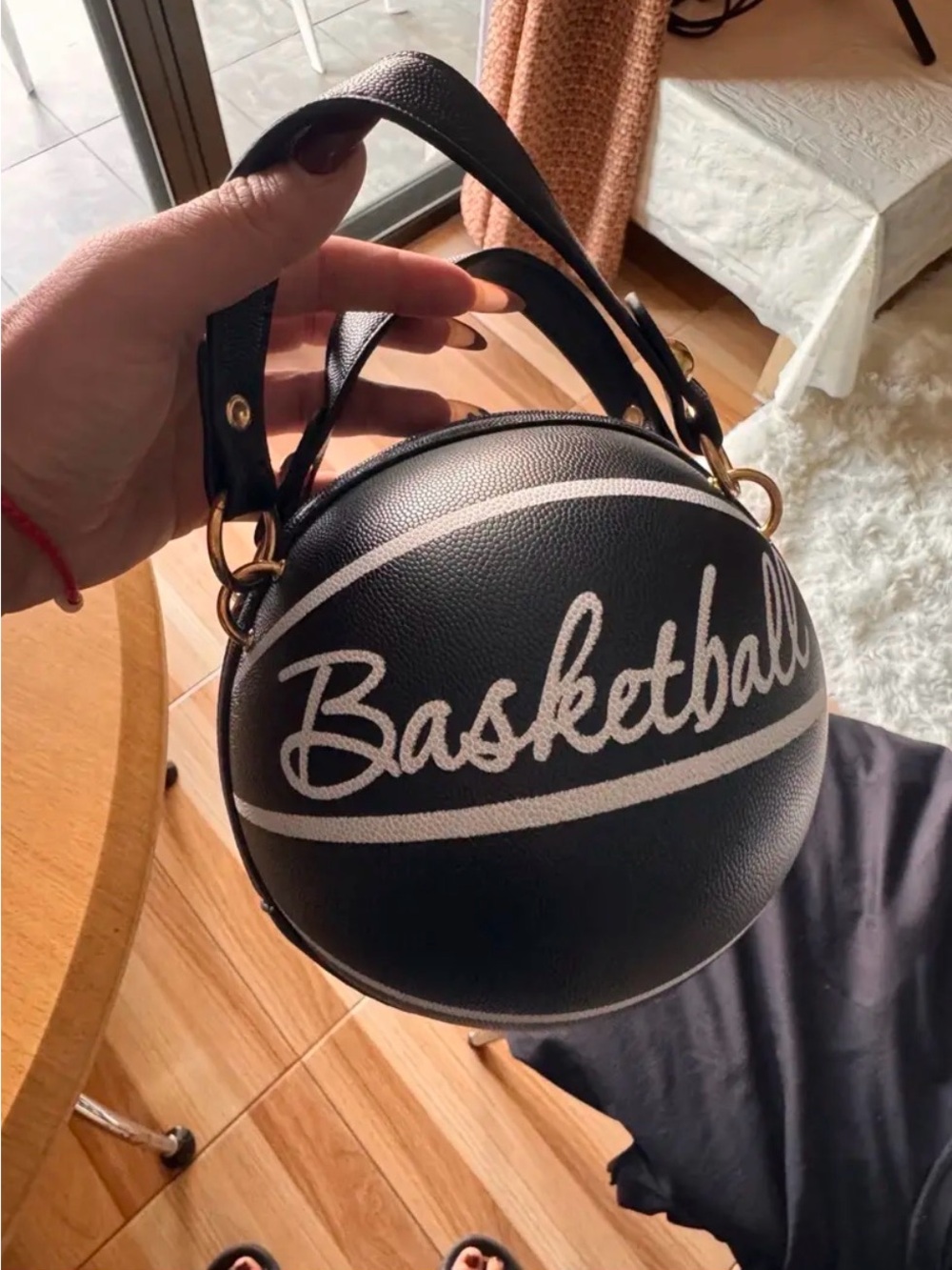 Basketball Graphic Round Handbag - Black